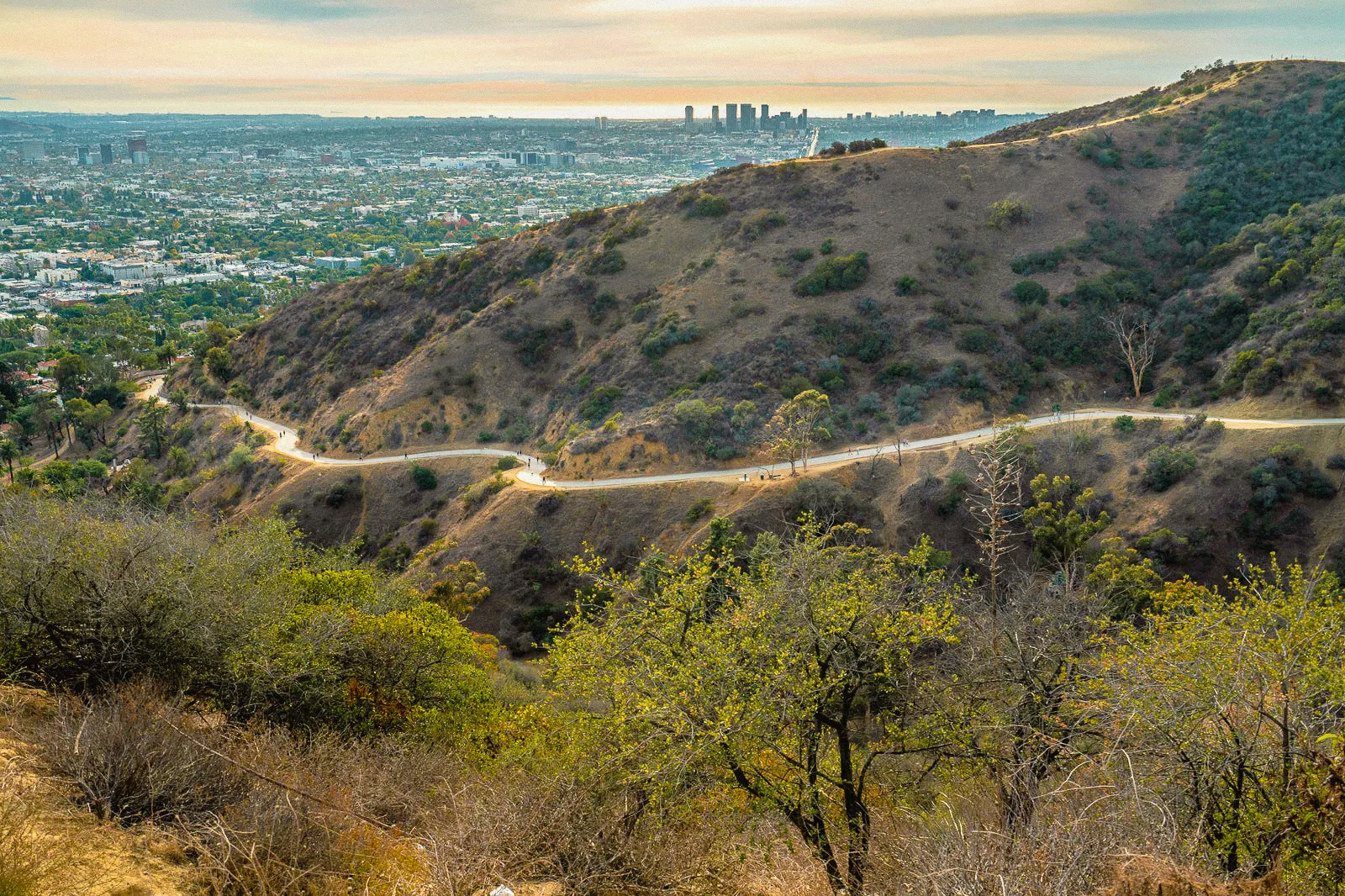 Hikers on the trail at Runyon Canyon Park in the Hollywood Hills