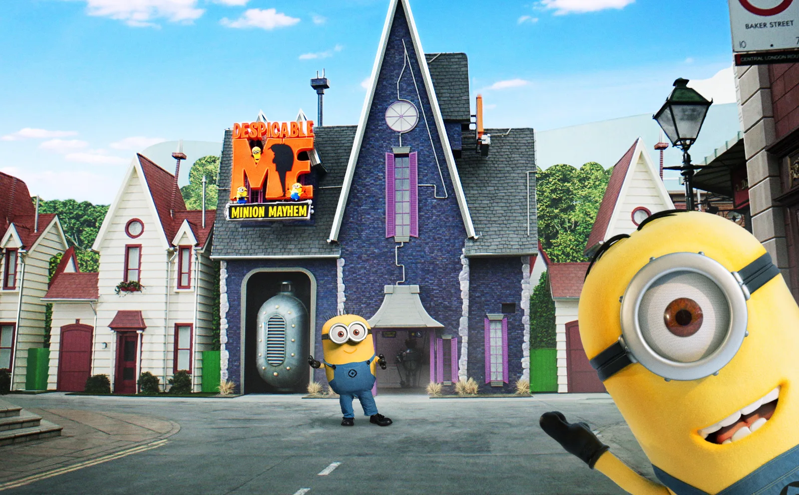 Gru's neighborhood at the entrance to Despicable Me Minion Mayhem, Universal Studios Hollywood