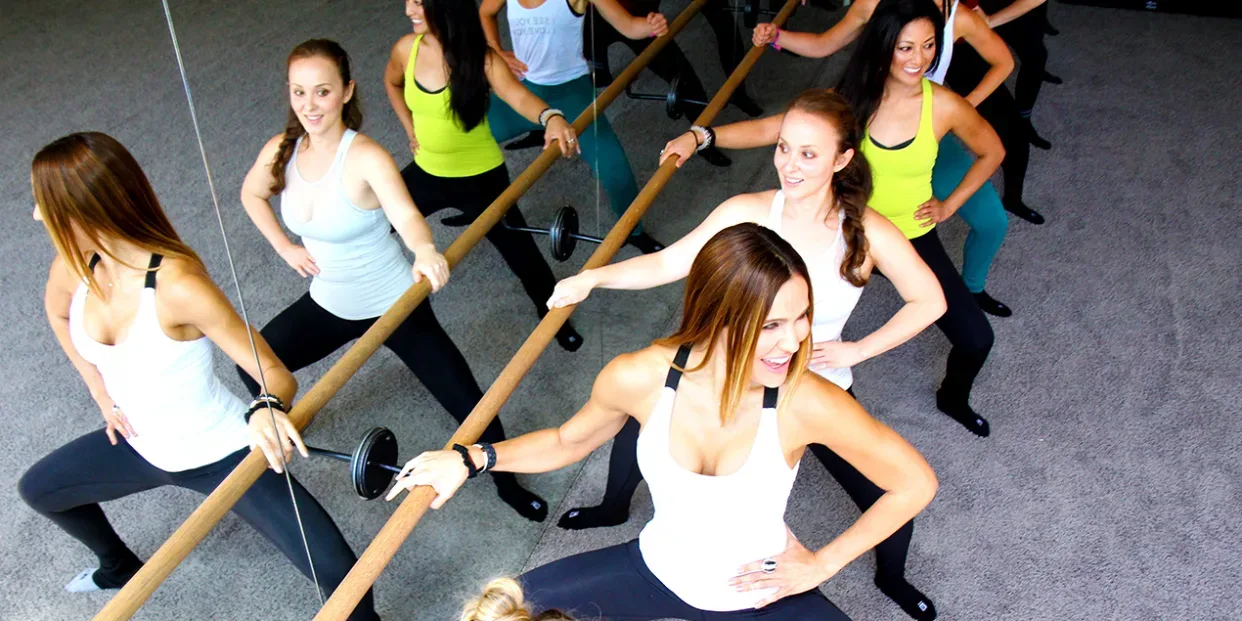 A Bar Method barre class in session at a Los Angeles studio.