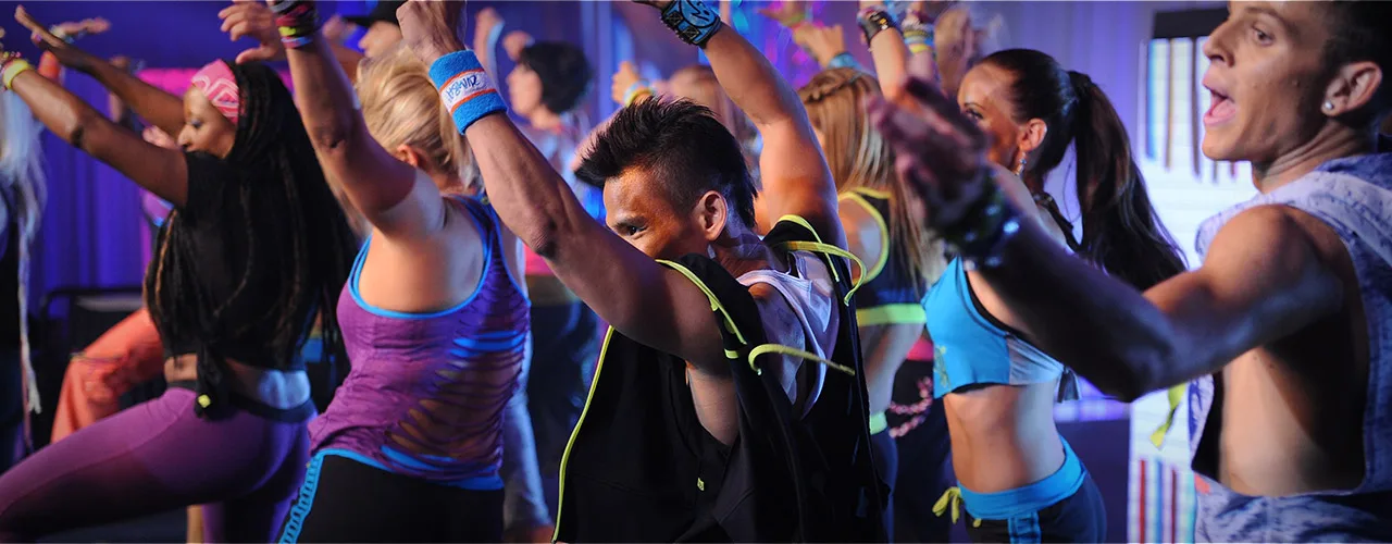 A Zumba dance fitness class in Los Angeles.