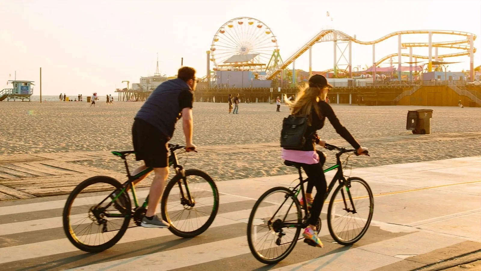 Cyclists and walkers on the Santa Monica beach bike path