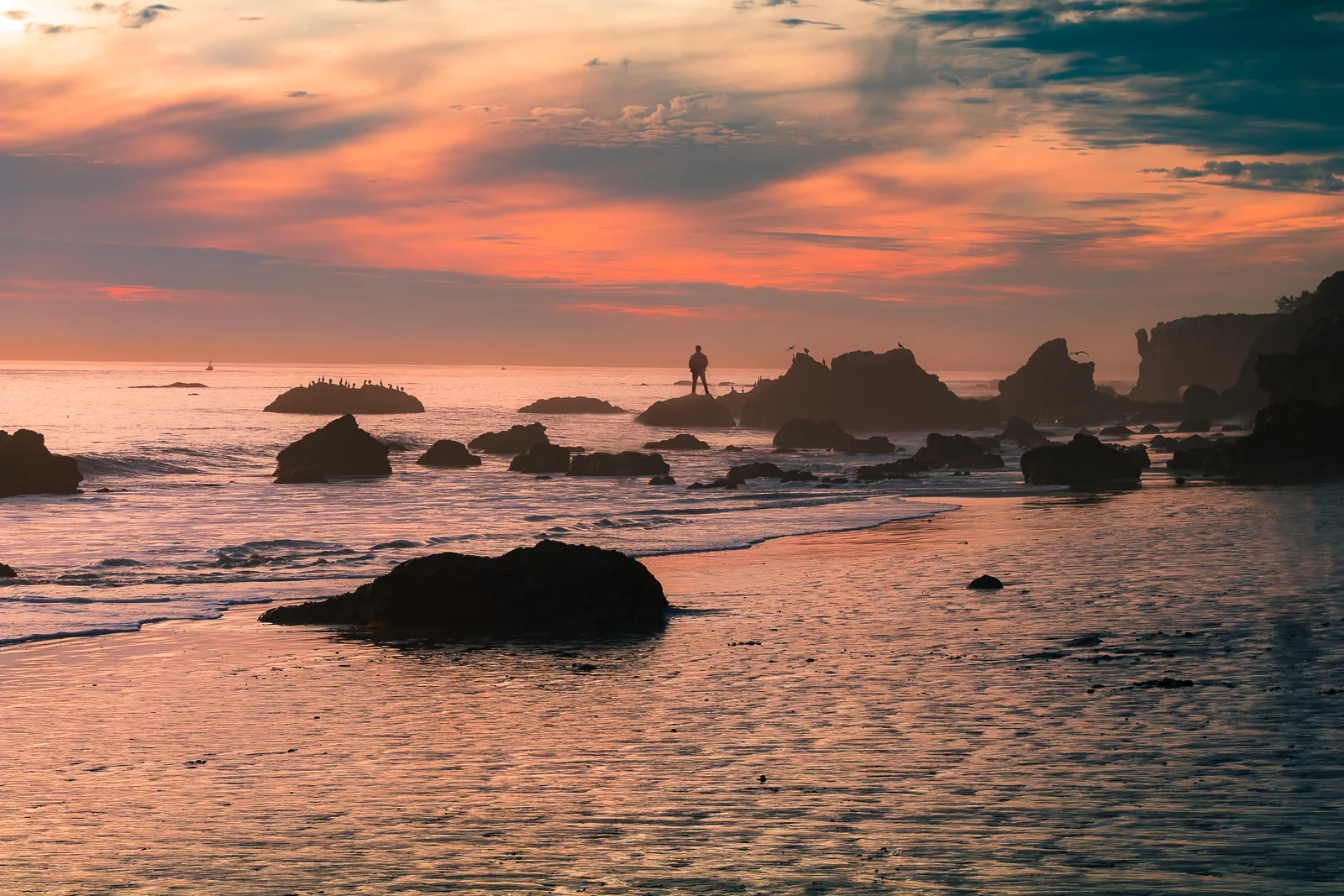 El Matador State Beach in Malibu with sea stacks along the Pacific shoreline