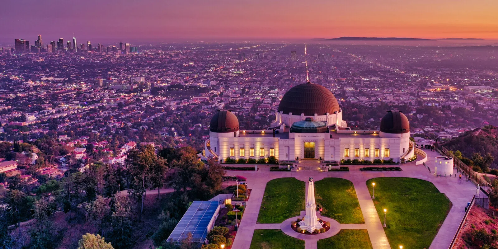 Griffith Observatory overlooking the Los Angeles skyline in the evening