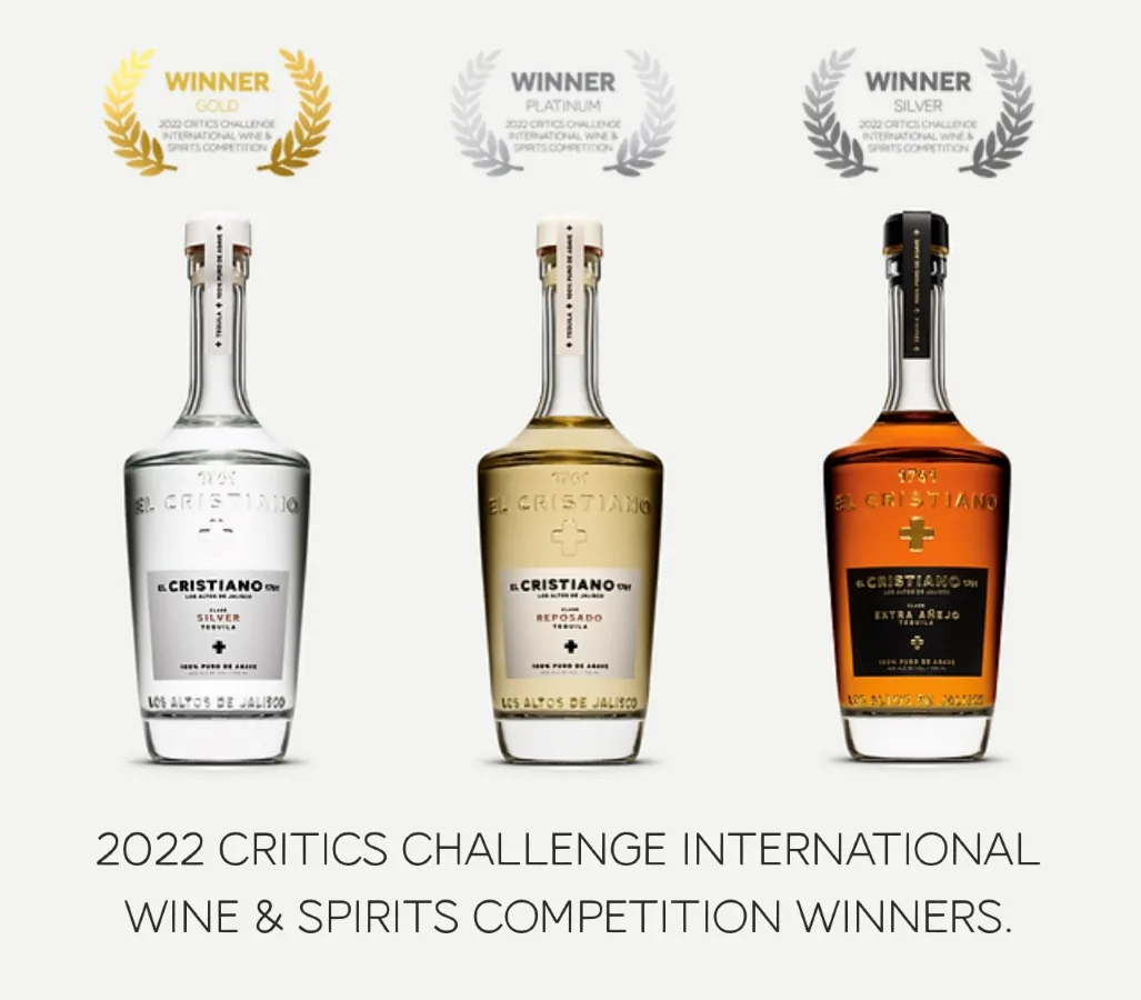 Showcasing the awards of various El Cristiano tequilas