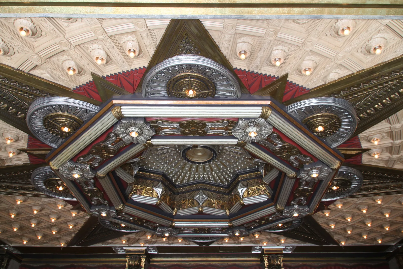 The Art Deco marquee of the Hollywood Pantages Theatre