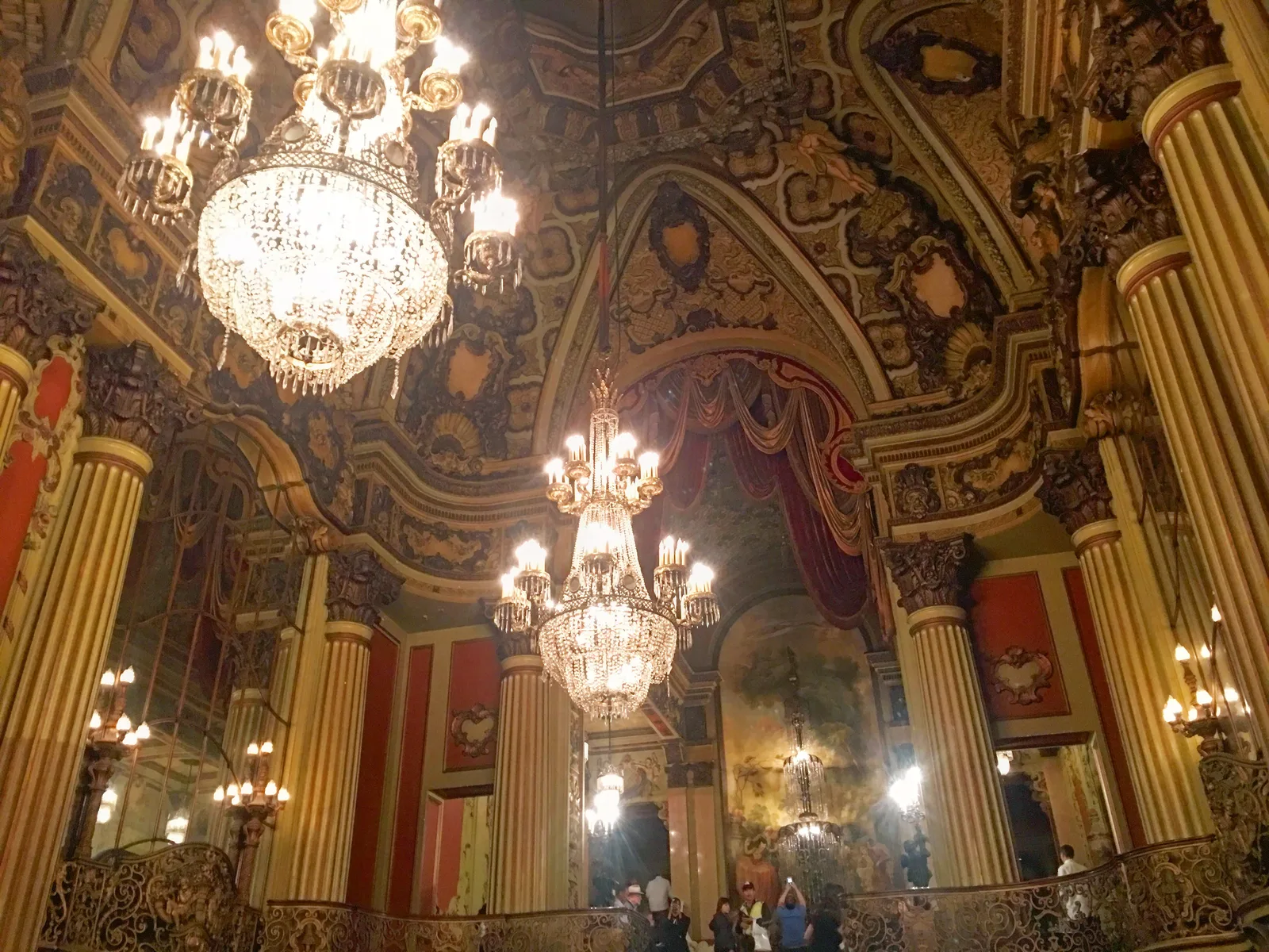 The ornate lobby of the historic Los Angeles Theatre on S Broadway