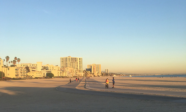 Alamitos Beach with the Long Beach skyline behind the sand
