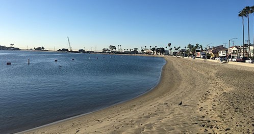 The sheltered curve of sand at Bay Shore, Long Beach