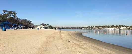 Calm bay water at Mother's Beach in Long Beach