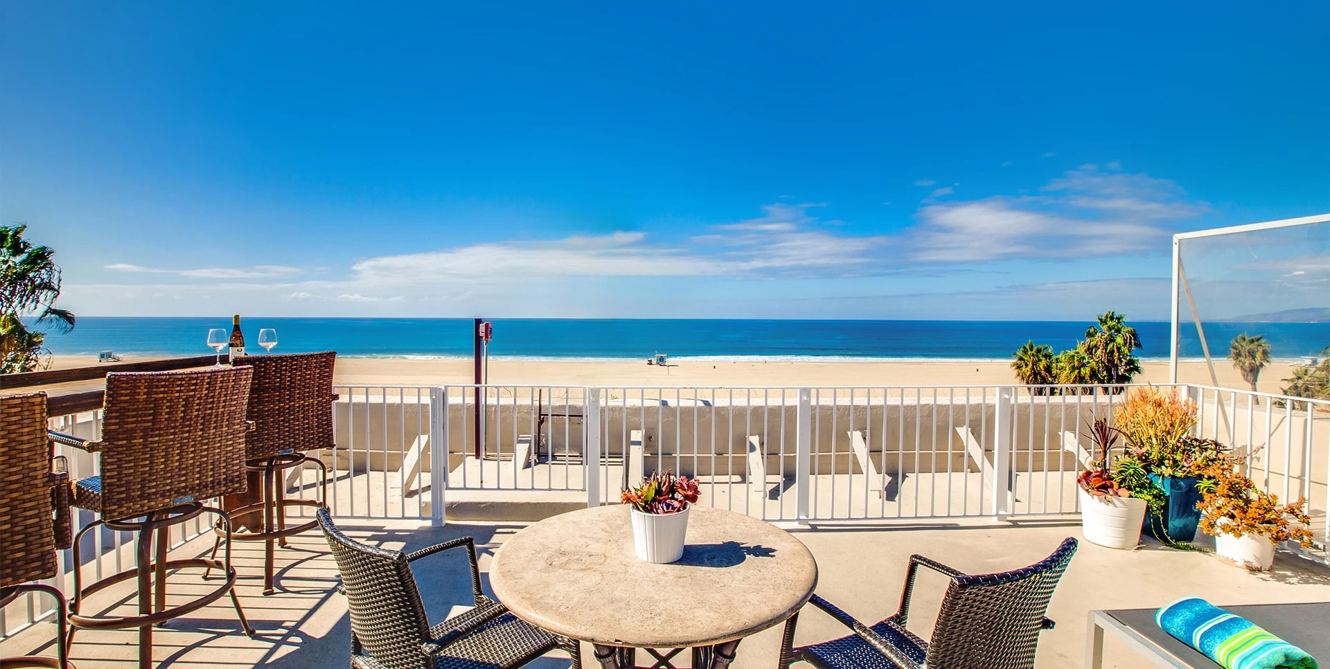 Venice Suites patio deck overlooking the sand in Venice, California