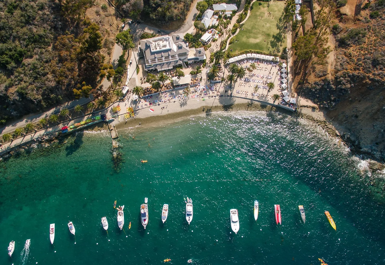 Descanso Beach and its beach club on Catalina Island
