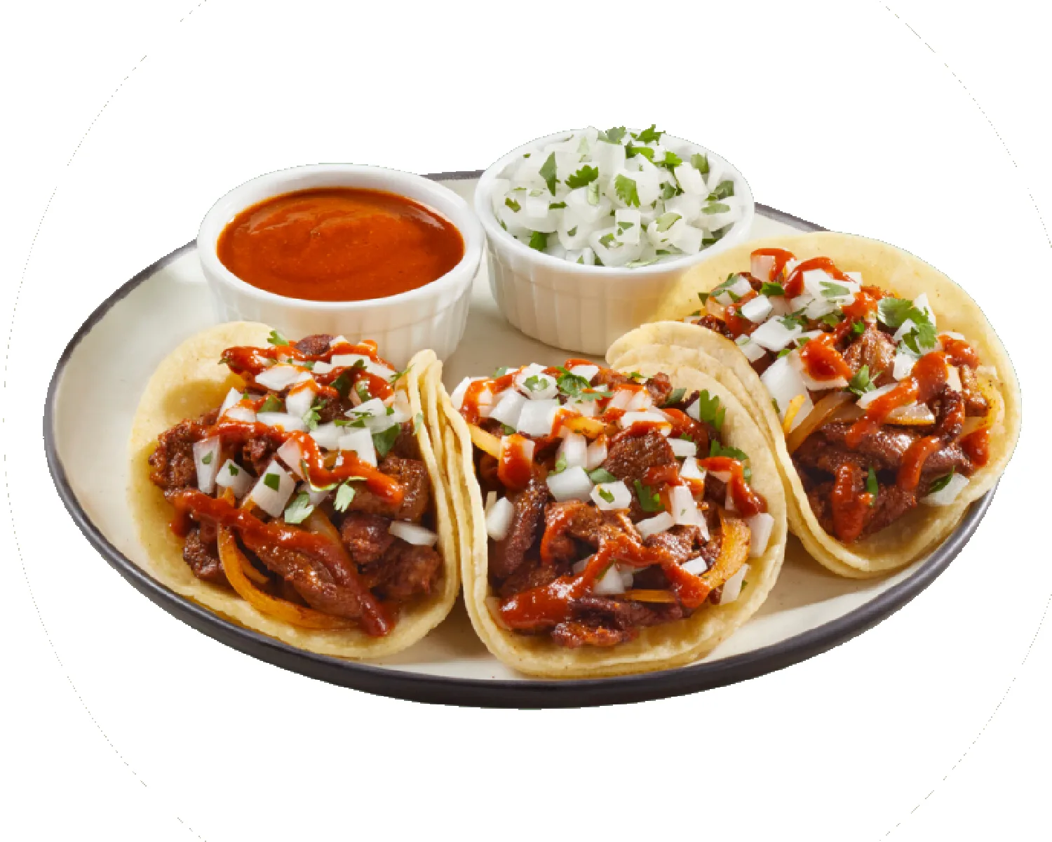 Two street tacos with carne asada, onions and cilantro at King Taco in Los Angeles.