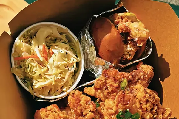 Japanese fried chicken in a paper boat at the 626 Night Market