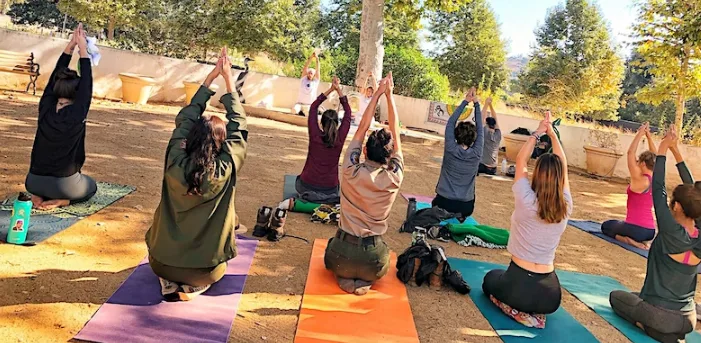Outdoor mountain yoga class at King Gillette Ranch in Calabasas