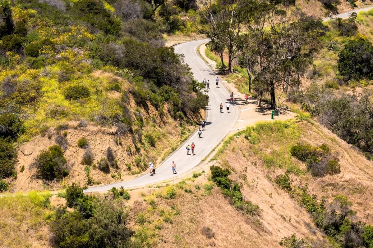 Hikers on the switchbacks at Runyon Canyon