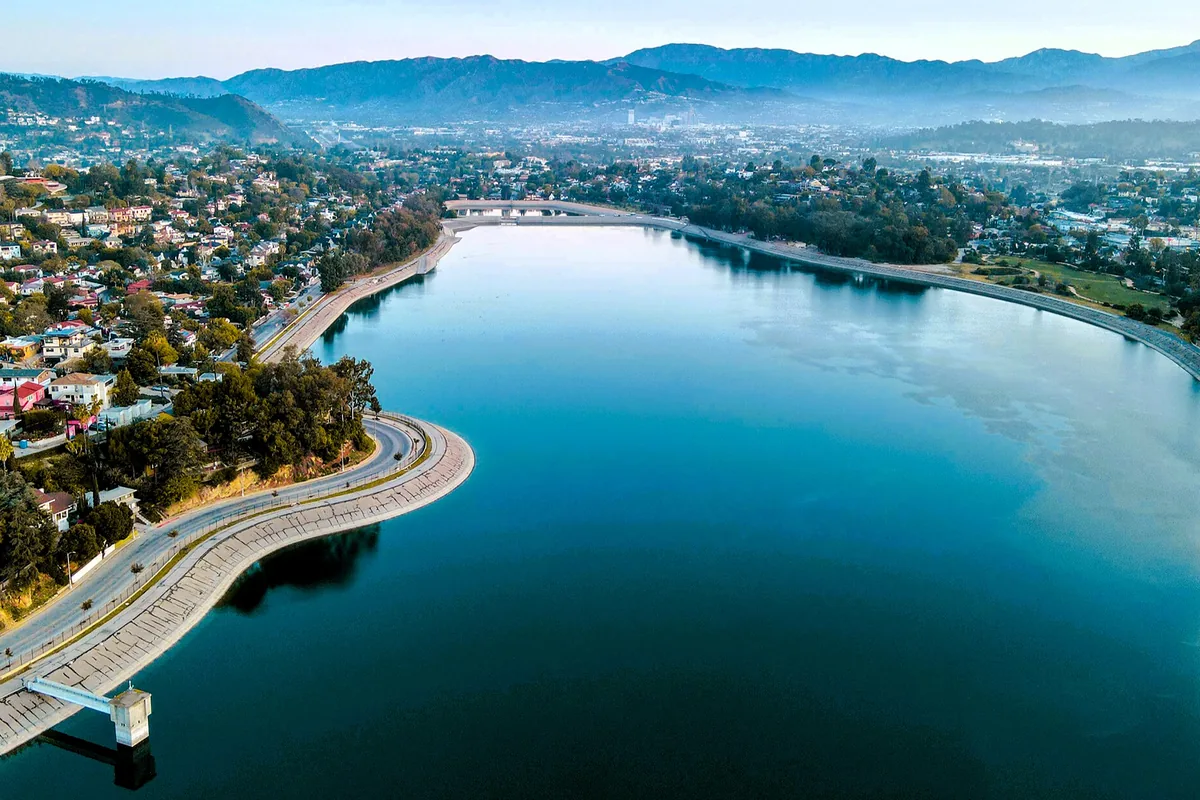 Silver Lake Reservoir and its walking loop from above