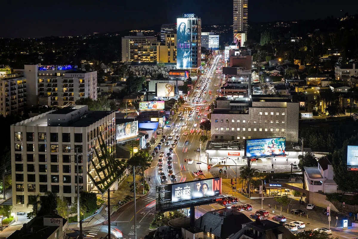 Billboards and traffic on the Sunset Strip at night
