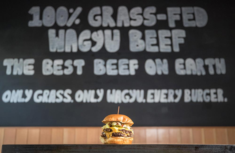 A grass-fed Wagyu beef cheeseburger from HiHo Cheeseburger in Santa Monica.