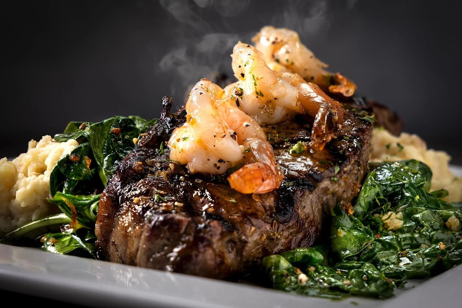 Steak and shrimp entree at Hennessey's Tavern, Hermosa Beach