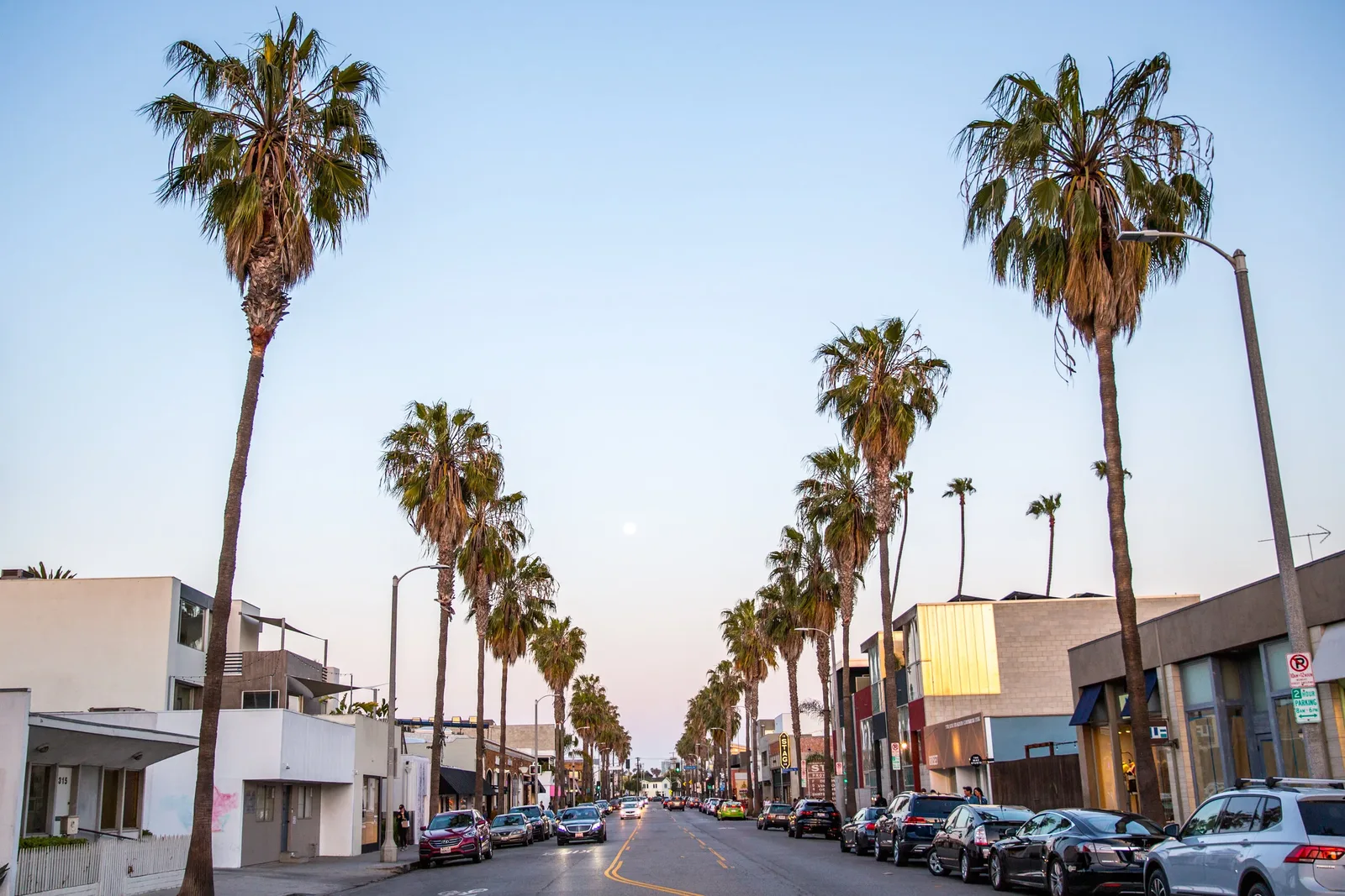 Shoppers stroll past boutiques and cafés along the tree-lined Abbot Kinney Boulevard in Venice.