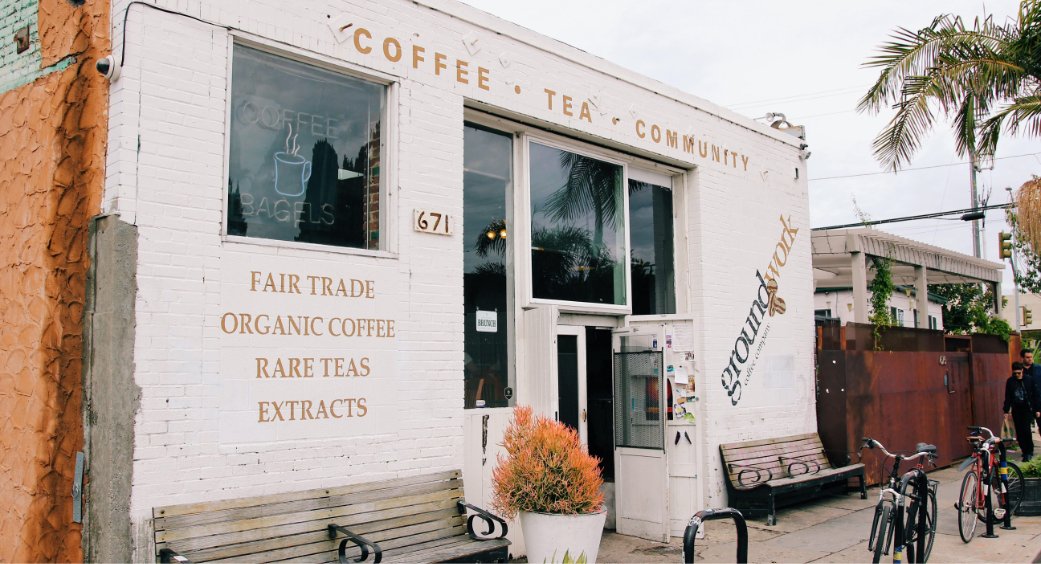 The Groundwork Coffee Co. storefront at 671 Rose Ave in Venice.