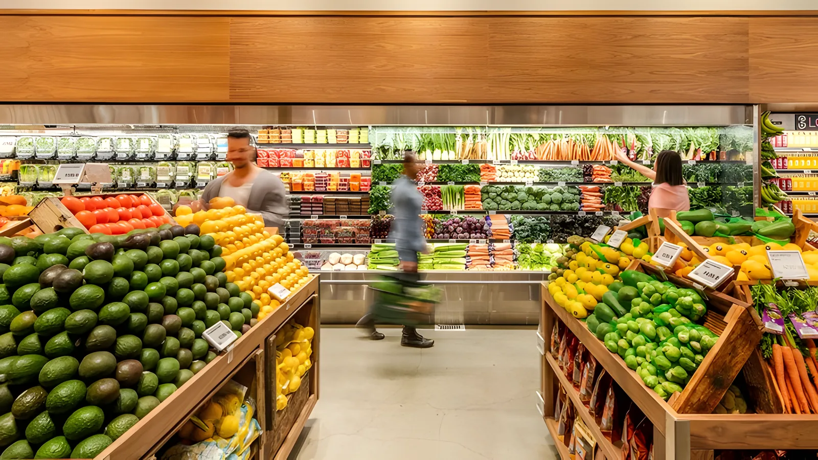 Inside Erewhon Grocery Store with people shopping in produce section