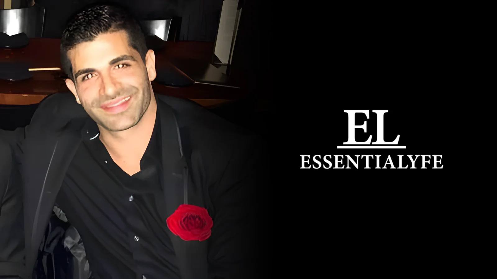 Avi Shabtai, founder of EssentiaLyfe, beside the EssentiaLyfe EL logo