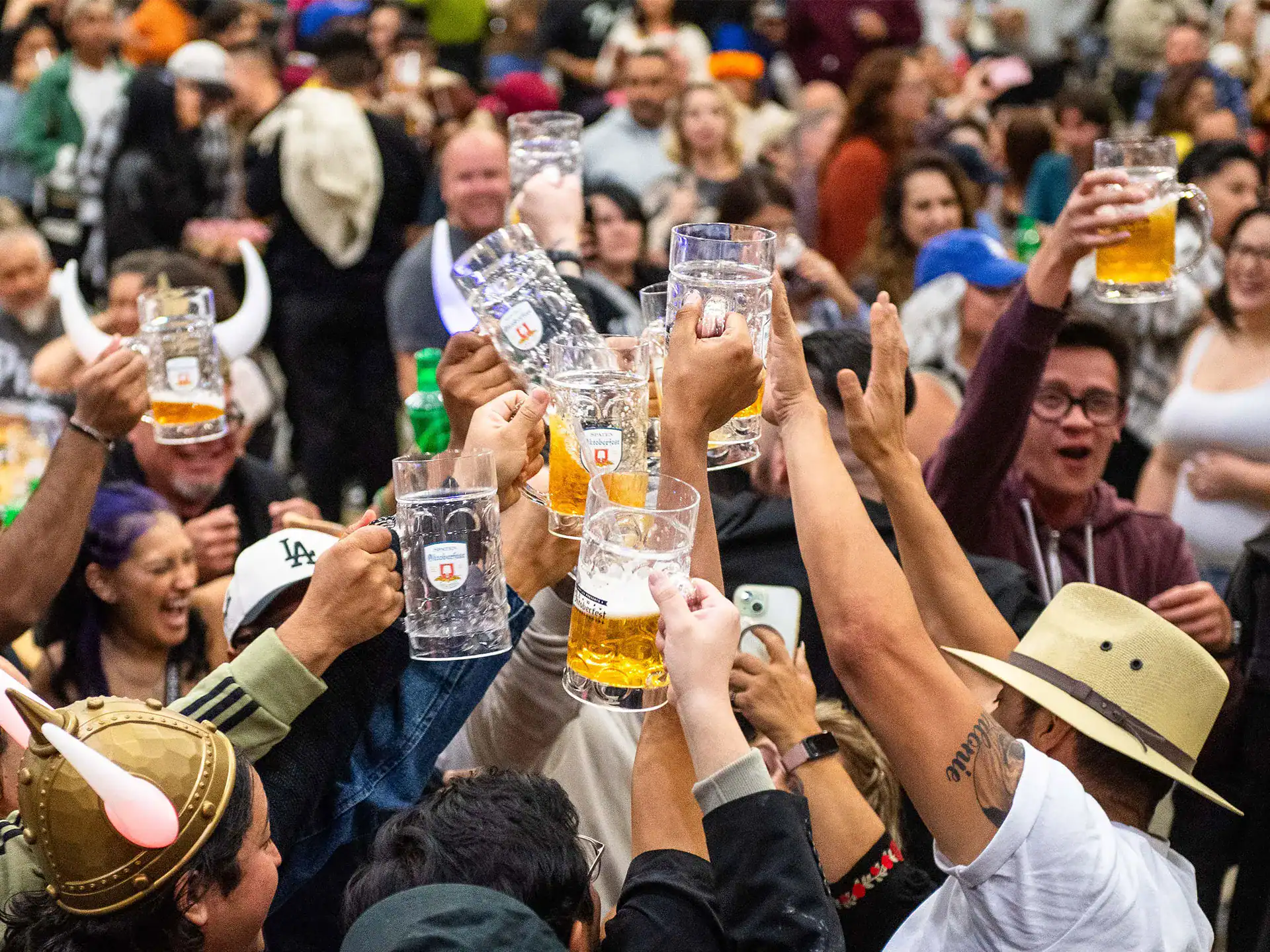Steins and Bavarian cheer at Oktoberfest at Fairplex in Pomona each October