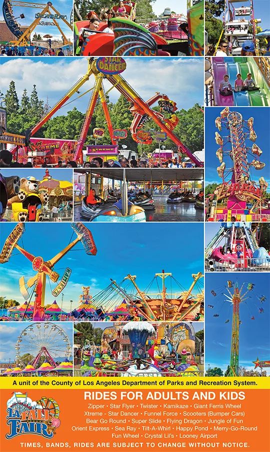 Carnival rides light up the LA Fall Fair at Whittier Narrows near Los Angeles