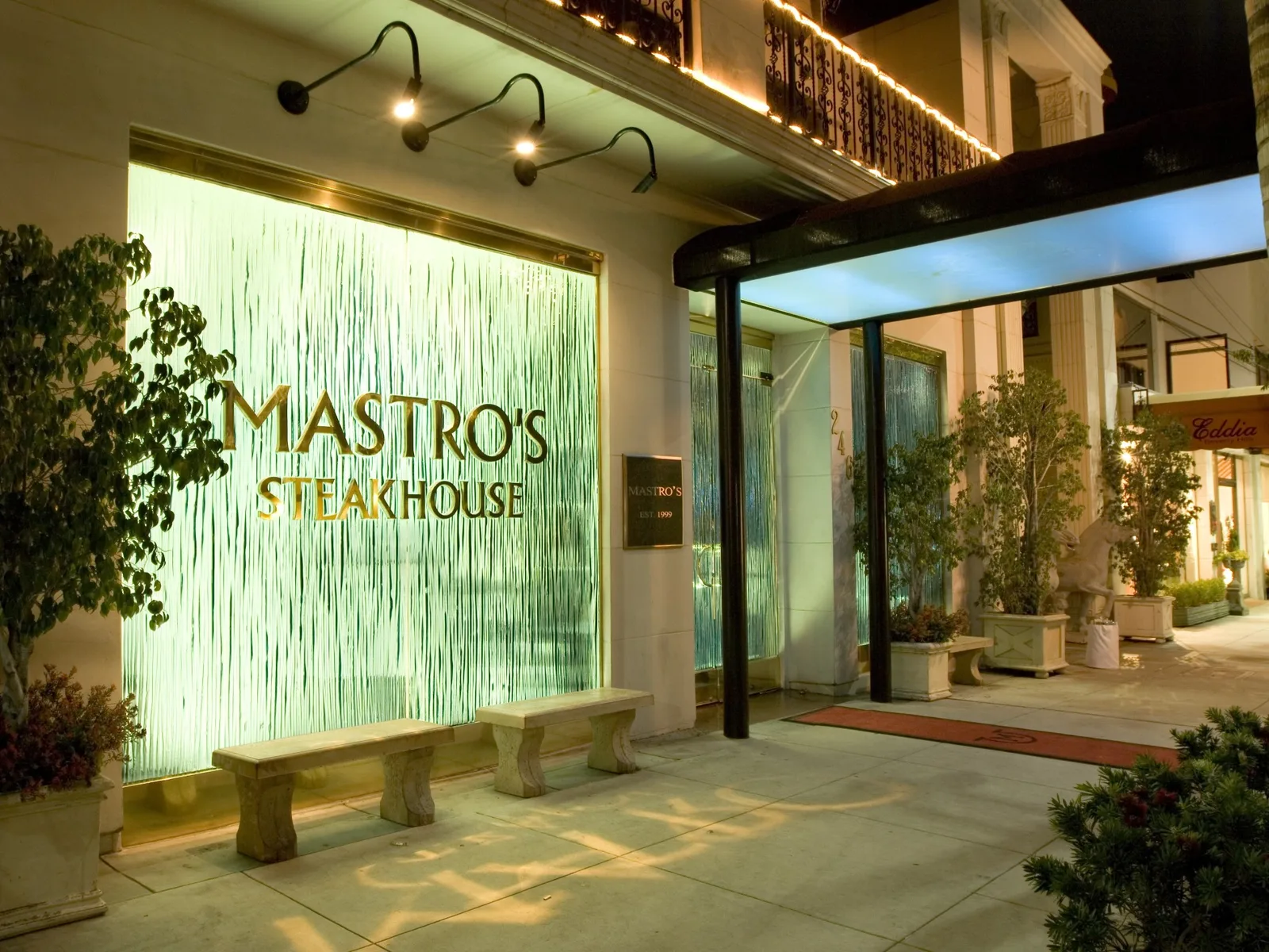 Entrance of Mastro's Steakhouse in Beverly Hills.