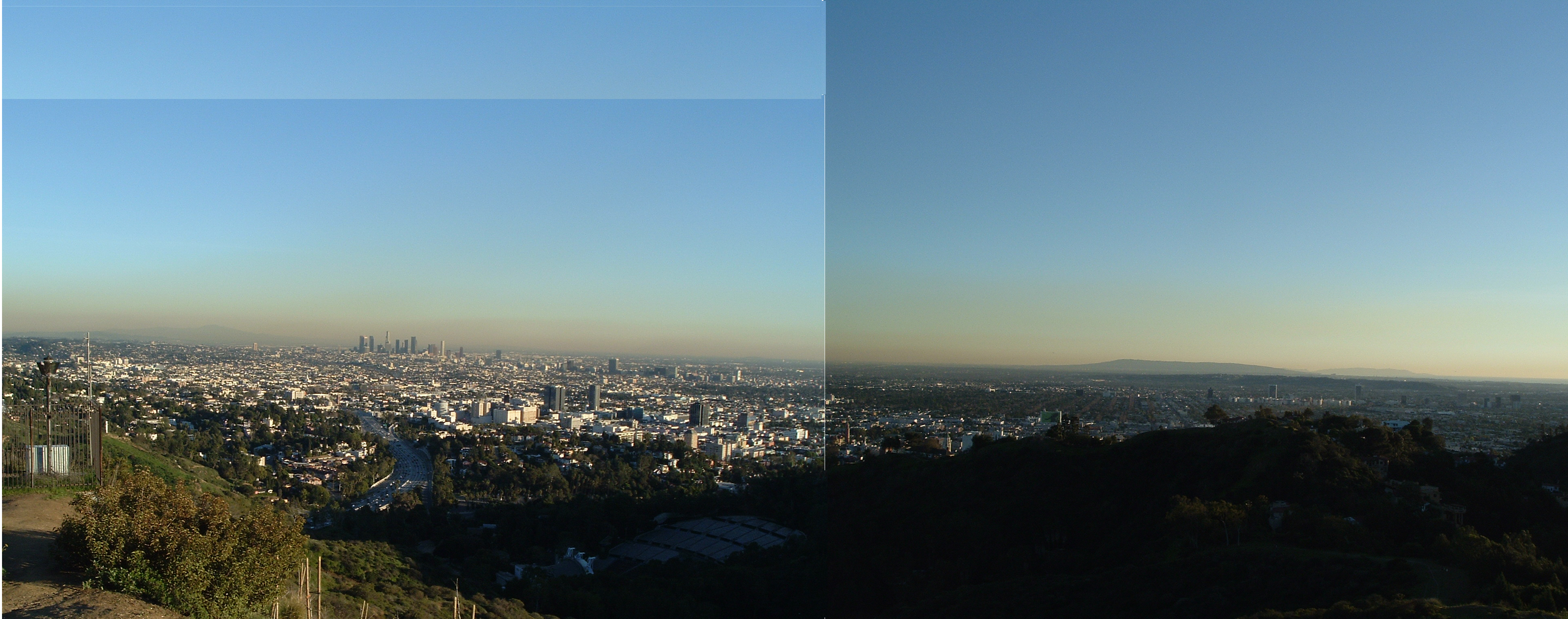 Panoramic LA skyline view from a Hollywood Hills overlook