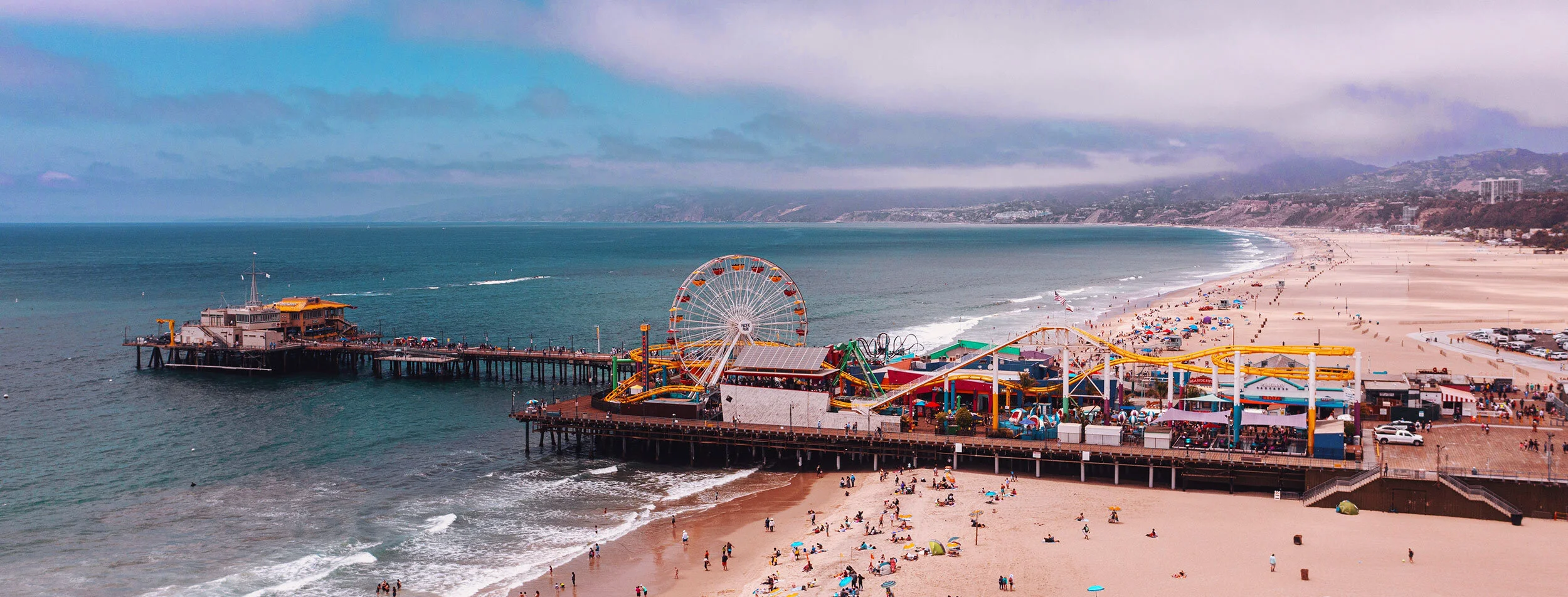 Santa Monica Pier and Ferris wheel from above