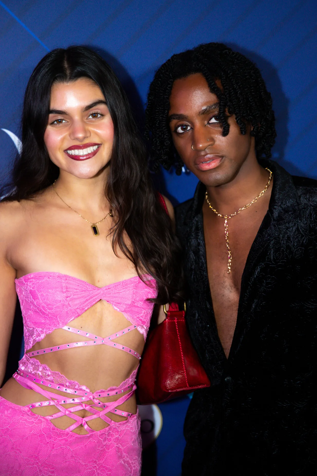 A beautiful couple poses on the golden carpet at LA Today's Golden Globes Pre-Party in West Hollywood, CA on January 4th, 2025.