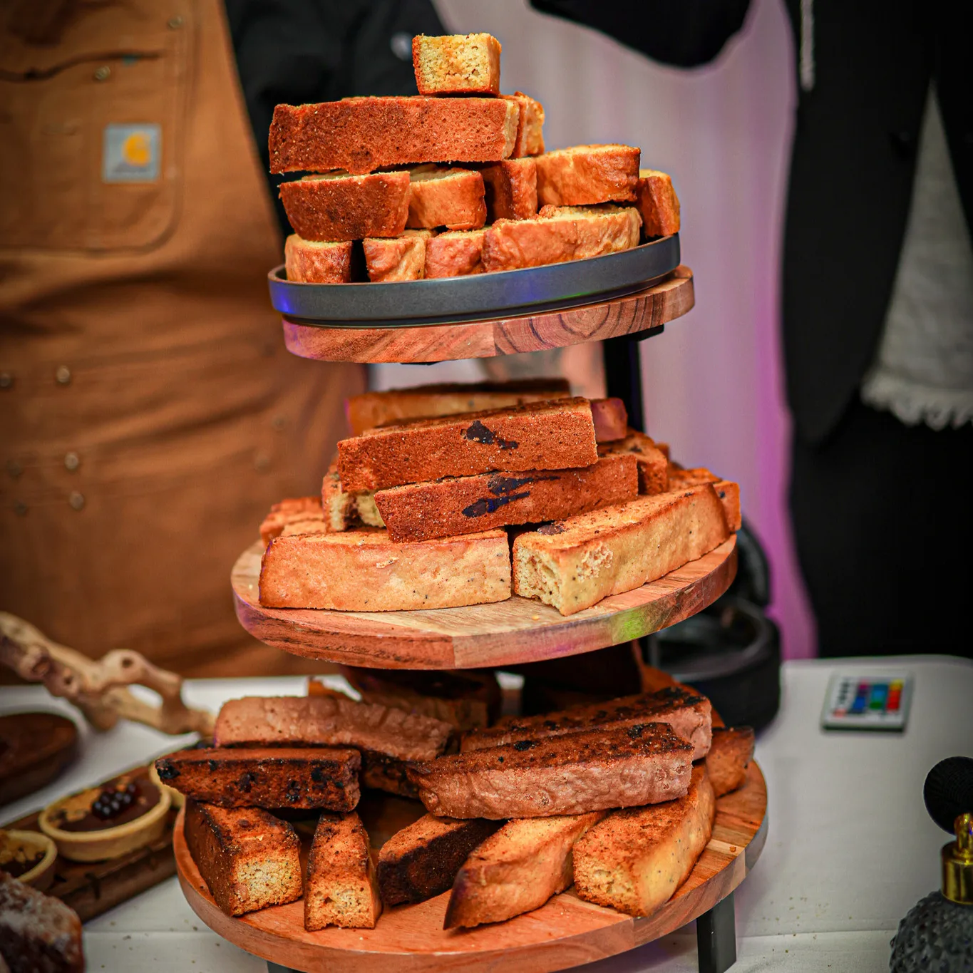 Delicious looking gourmet dessert tower provided by Chef Kevin of Vibe Caviar.
