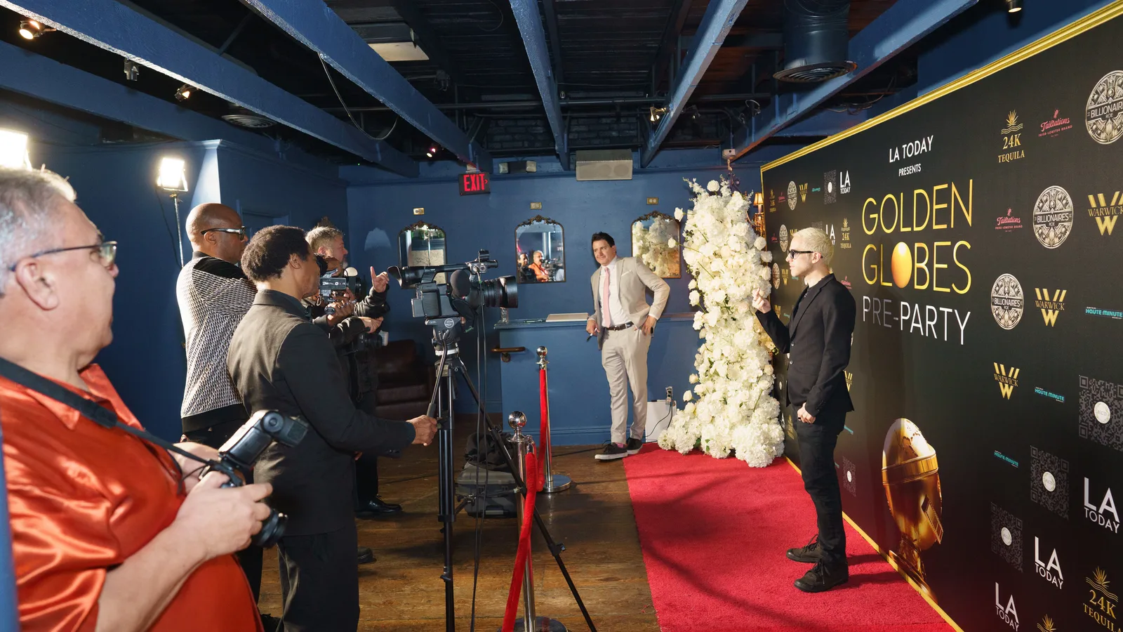 Red carpet photography and interviews by press and media at LA Today's Golden Globes Pre-Party in Warwick Hollywood.