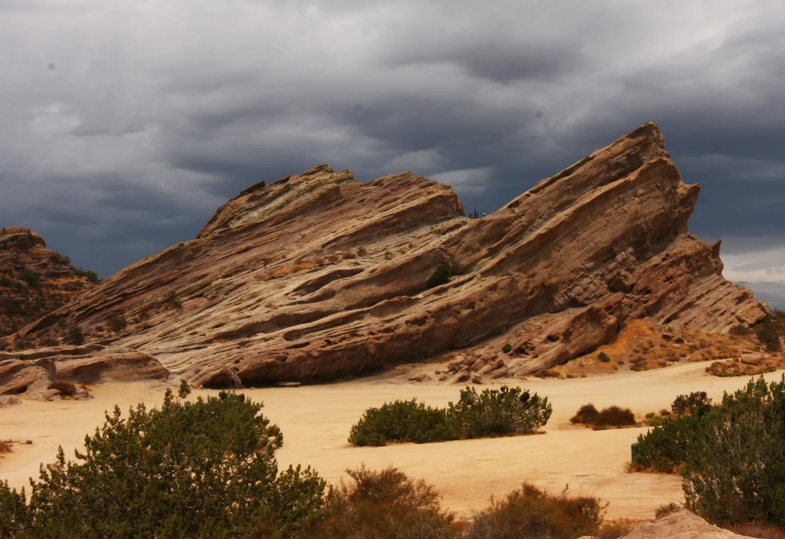 The dramatic tilted sandstone slabs of Vasquez Rocks rising from the high desert near Santa Clarita