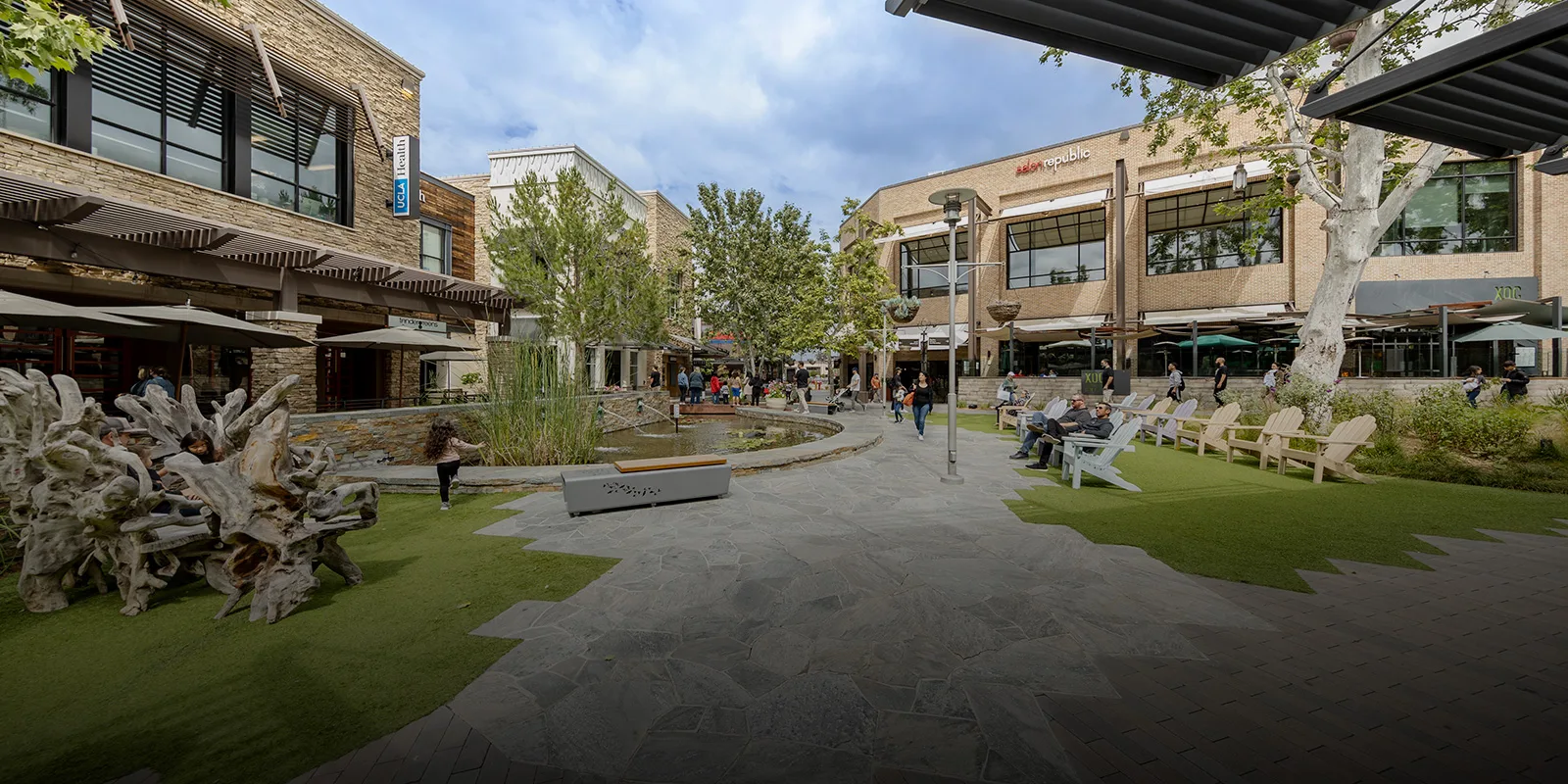 Palm-lined walkways at the Village at Topanga in Canoga Park