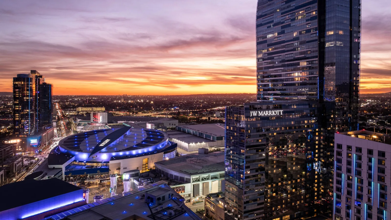 JW Marriott Los Angeles L.A. Live tower next to Crypto.com Arena