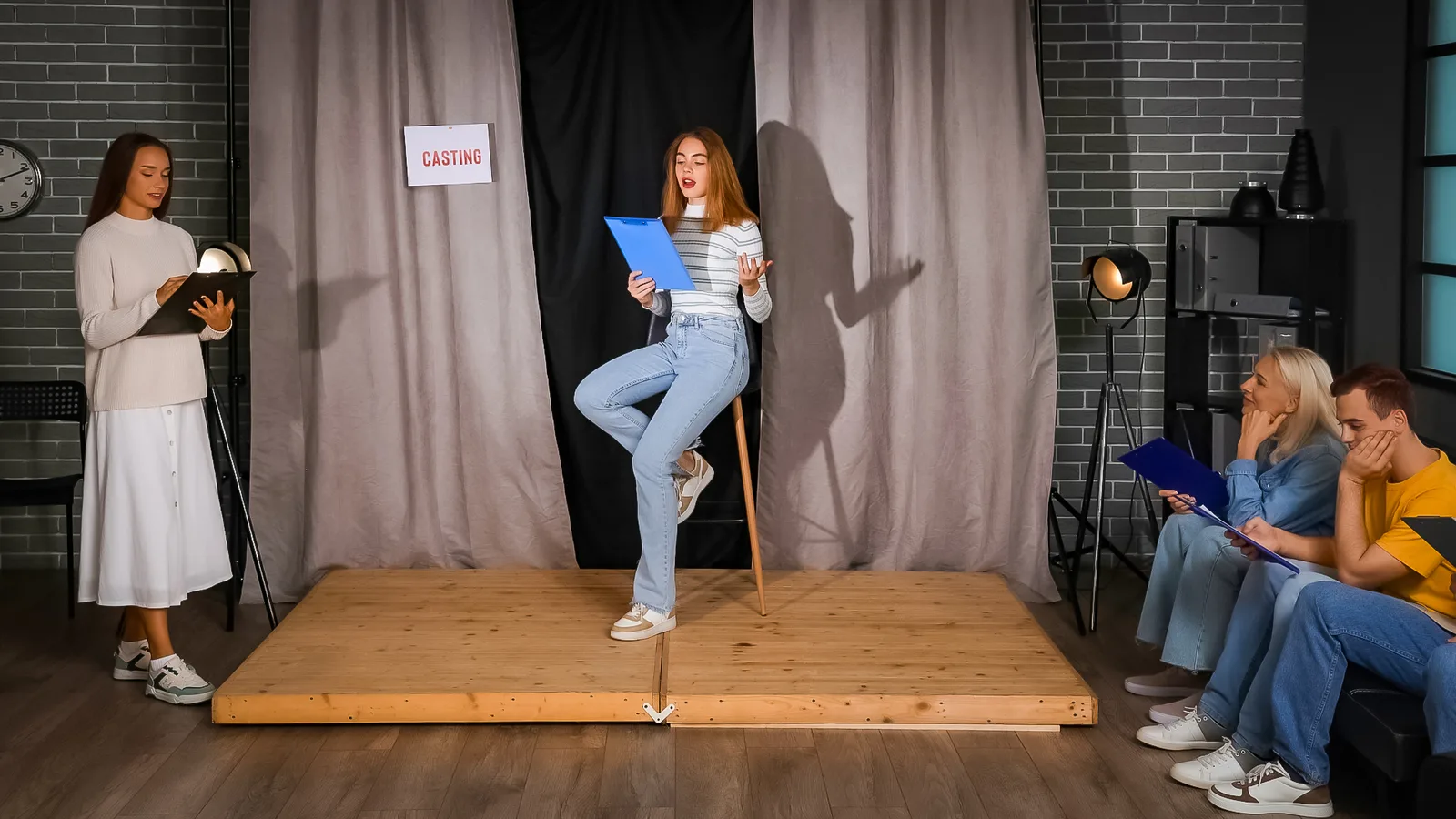 An actress reading lines at an LA audition for a featured role