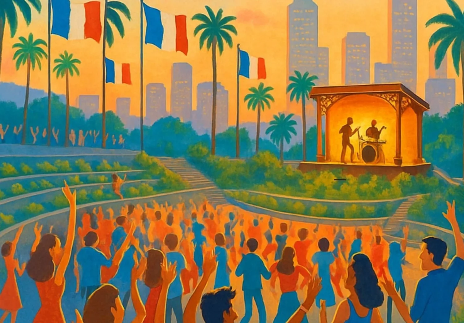Key art for Bastille Day Los Angeles at Grand Performances downtown