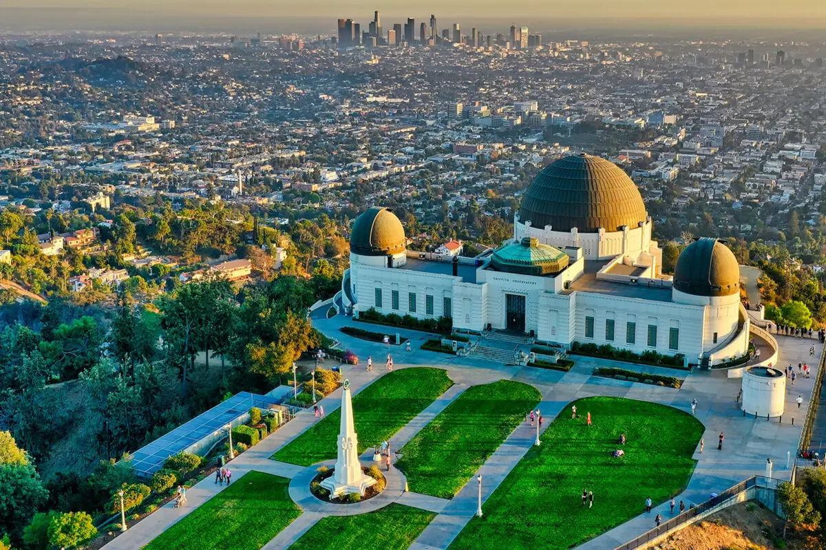 Griffith Observatory above the Los Angeles basin at dusk