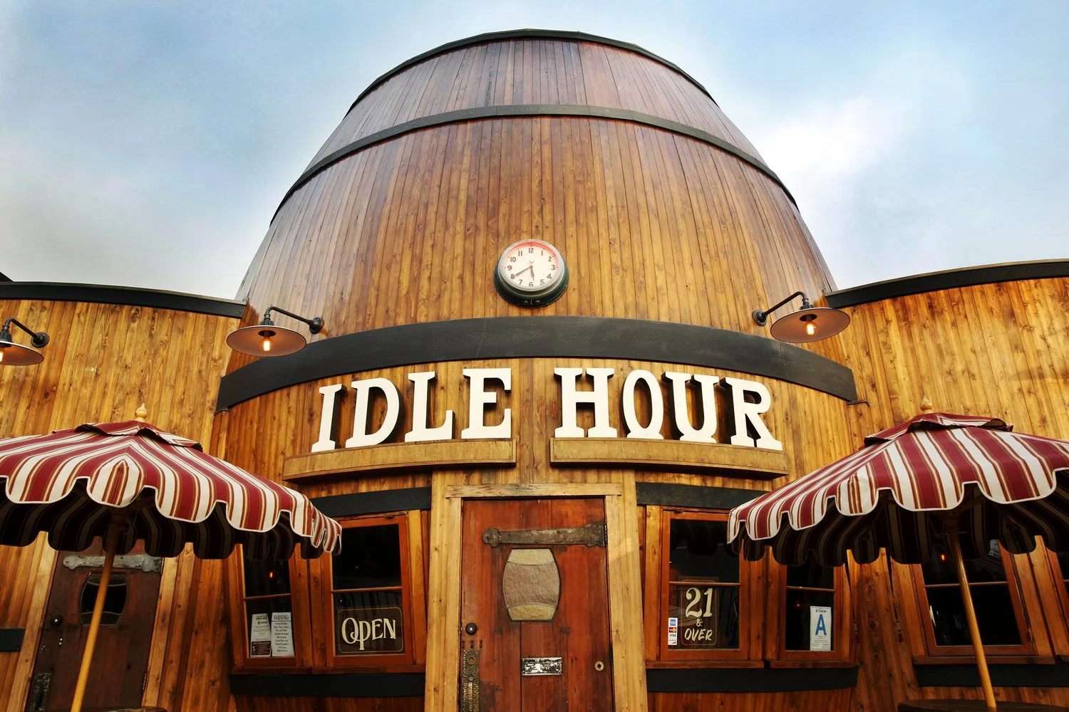 The barrel-shaped building and awnings at Idle Hour, North Hollywood