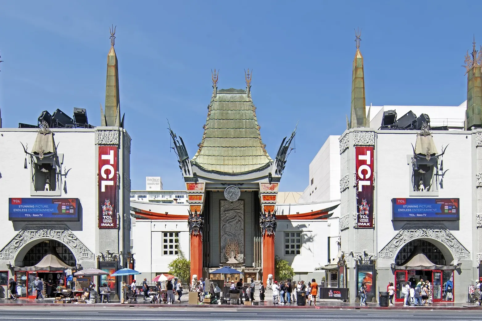 The pagoda facade of the TCL Chinese Theatre on Hollywood Boulevard