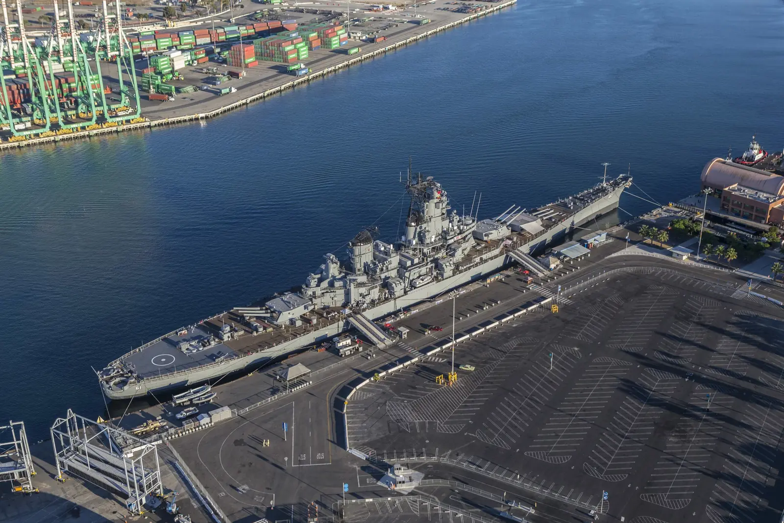 The Battleship USS Iowa moored at the Port of Los Angeles in San Pedro