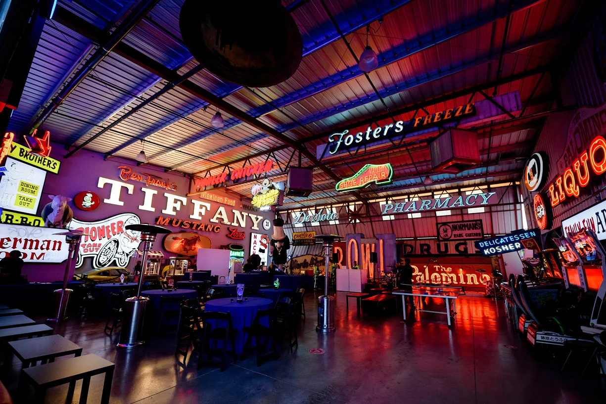 Restored vintage neon signs on display at the Valley Relics Museum