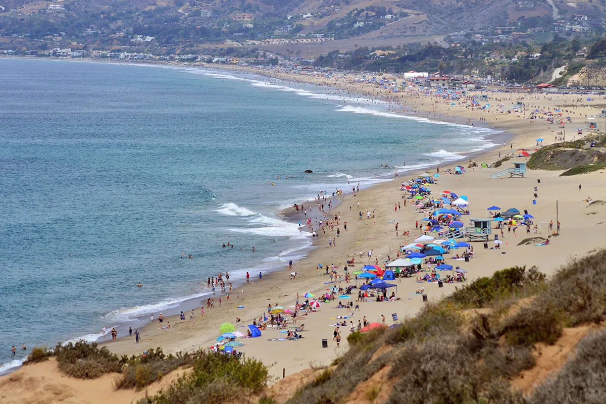 The wide sands and surf at Zuma Beach, Malibu