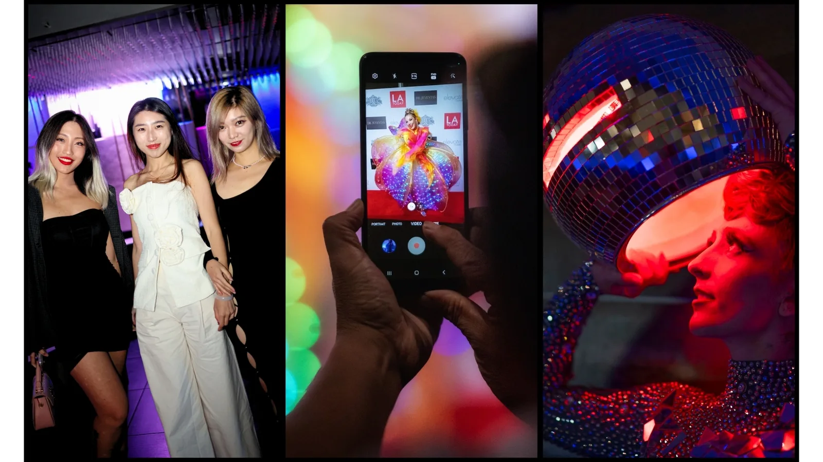 Collage of guests at LA Today's Television Awards Gala with photos being taken and performers getting ready.