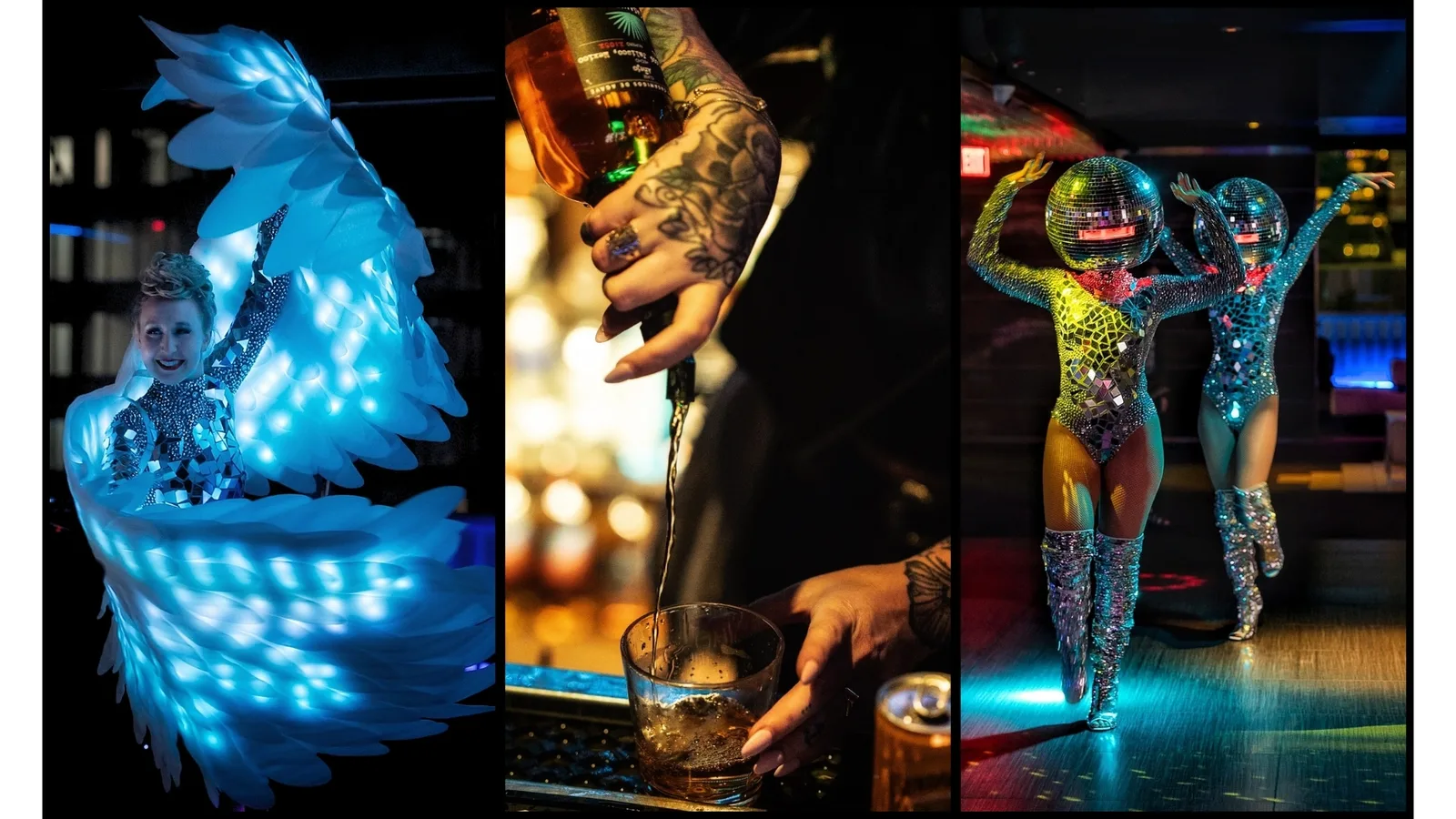 Shots throughout the night of LA Today's Television Awards Gala with wing dance performance, signature cocktails being poured, and disco girls on the dance floor.