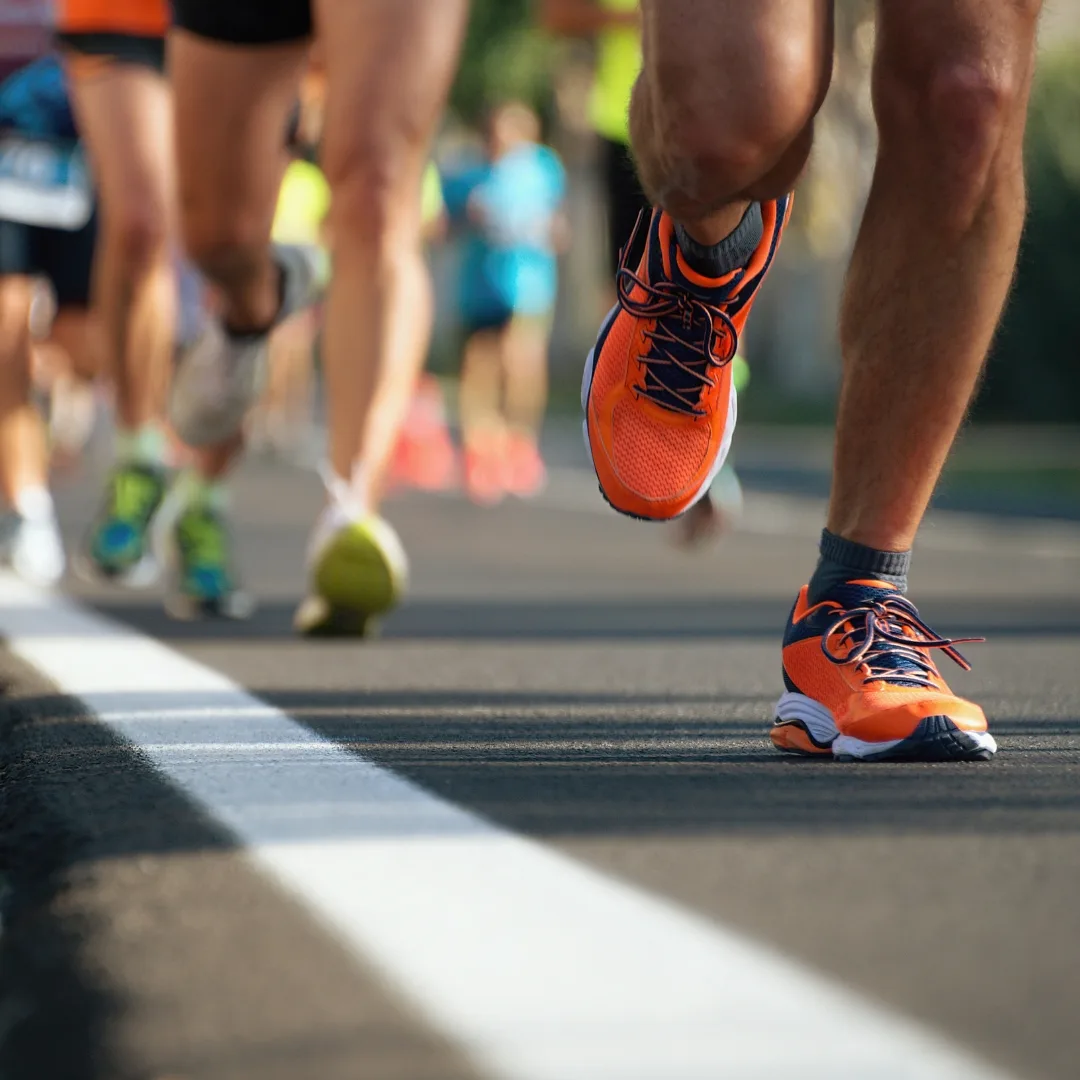 Close up of a runner's feet during the Los Angeles Marathon