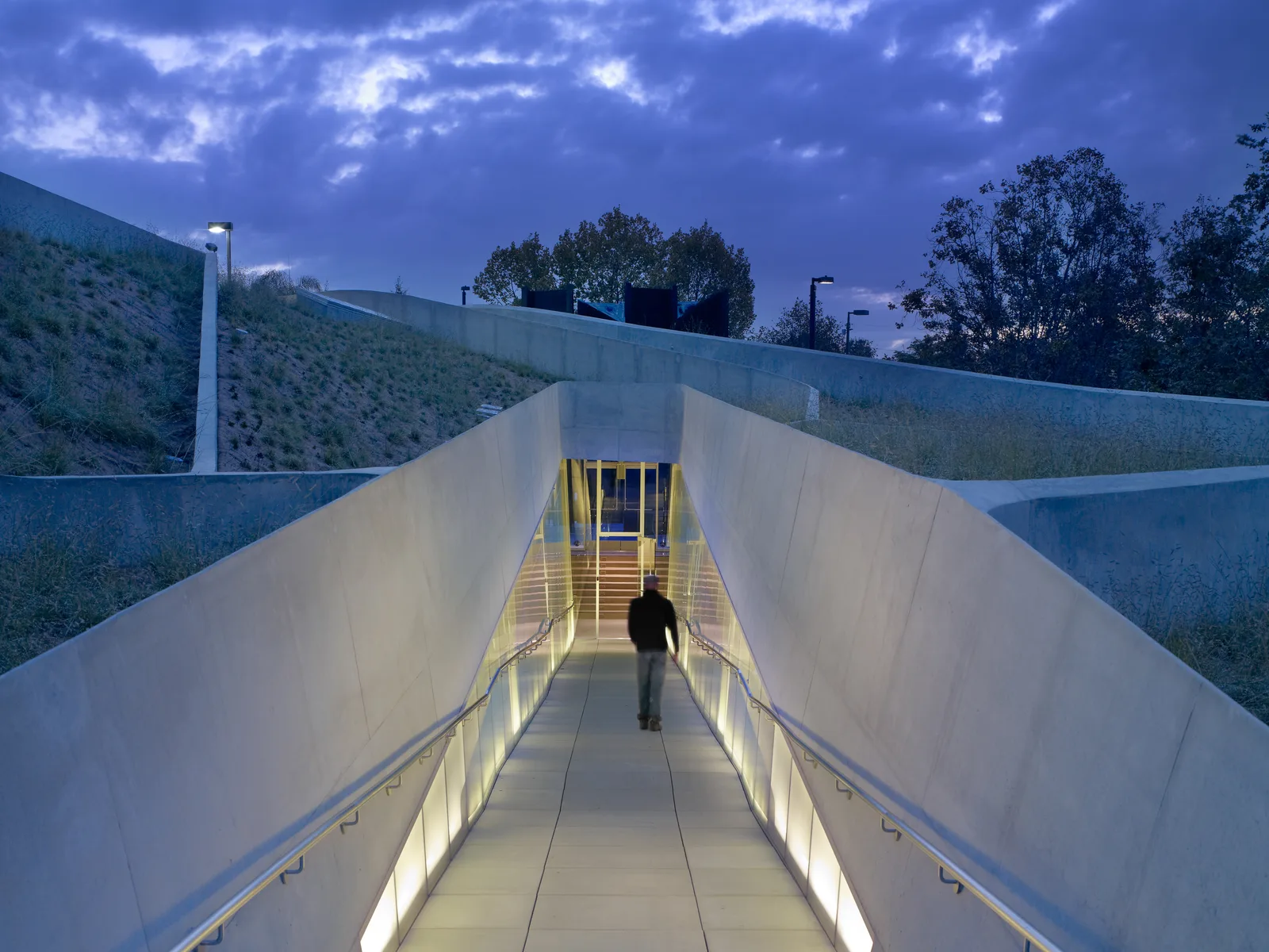 The Holocaust Museum LA building set into the landscape of Pan Pacific Park